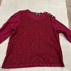 [XL]Karl Largerfield Laced Burgundy Rayon Blend L/Sleeve Crew Neck Sweater